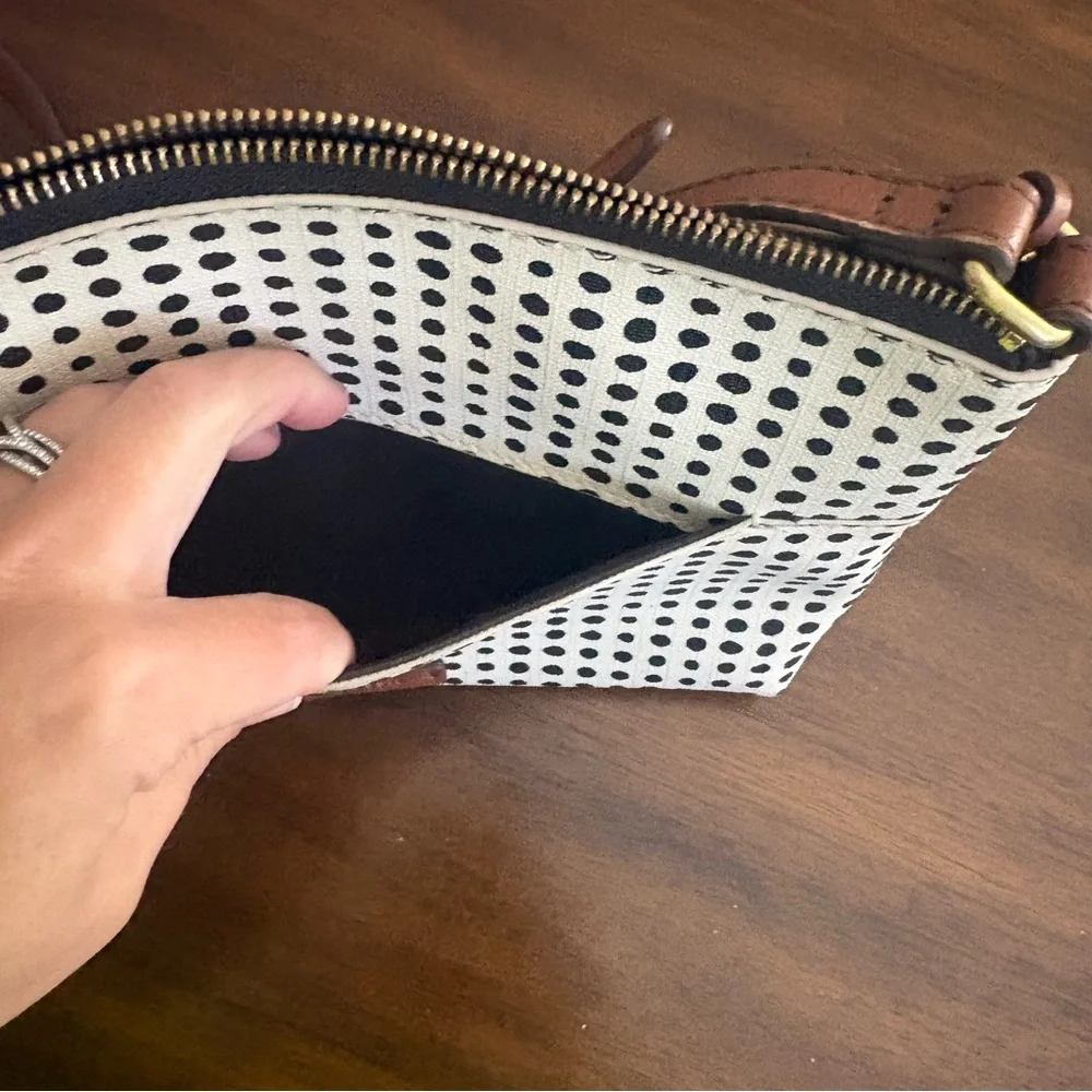 Fossil White and Black Dot Crossbody Bag purse Womens